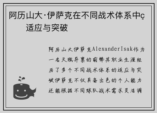 阿历山大·伊萨克在不同战术体系中的适应与突破